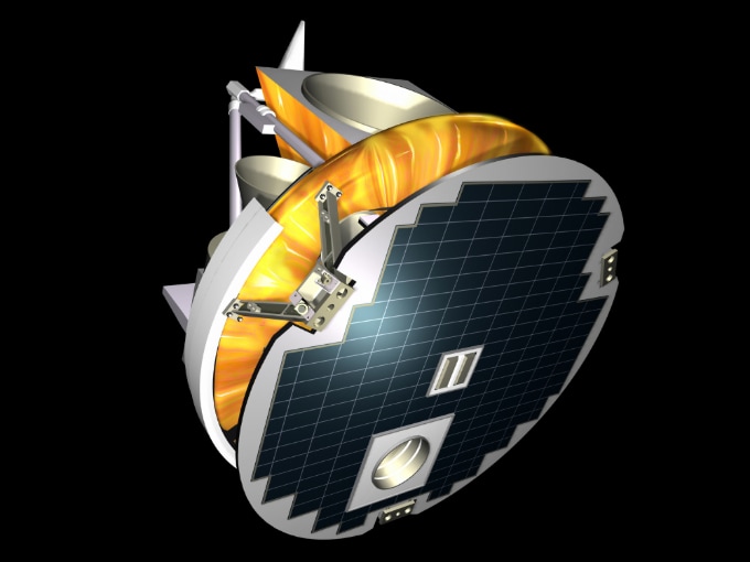 An illustration of a satellite floating above Earth